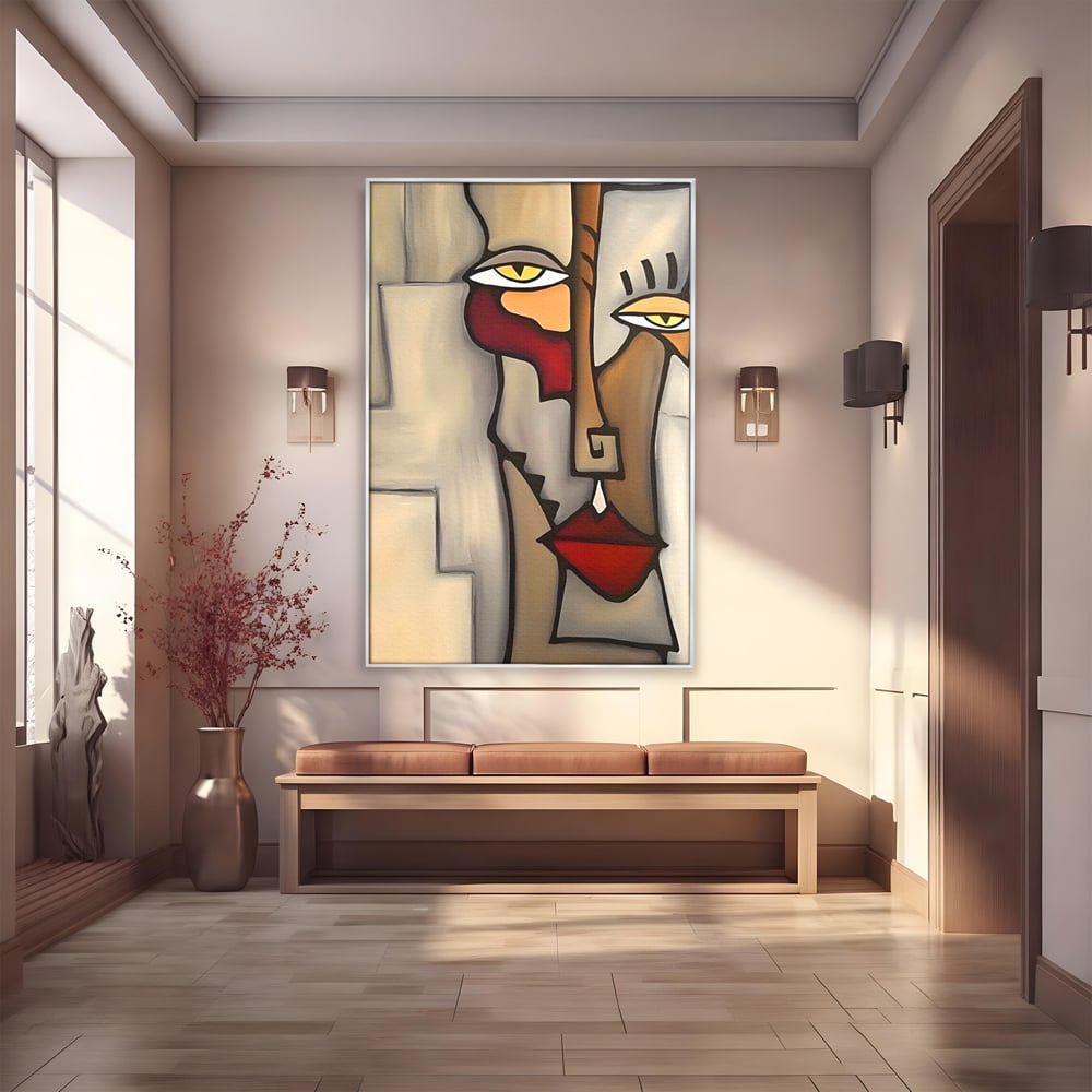Tablou canvas cu tablou canvas cu portret cubist, in rama de aluminiu argintiu